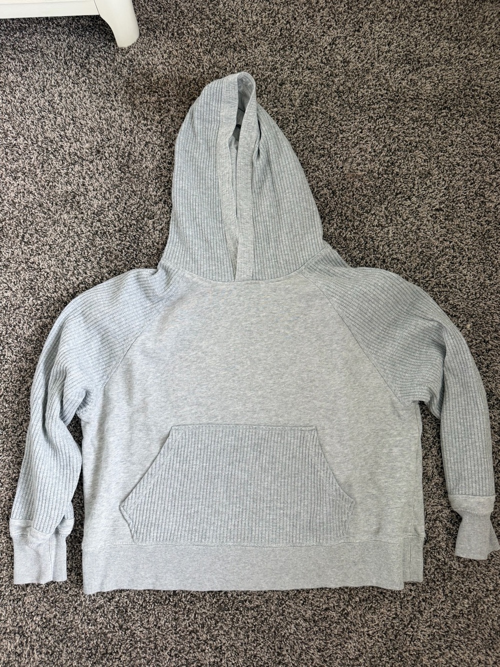 aerie Light Gray Ribbed Hoodie Sweatshirt
